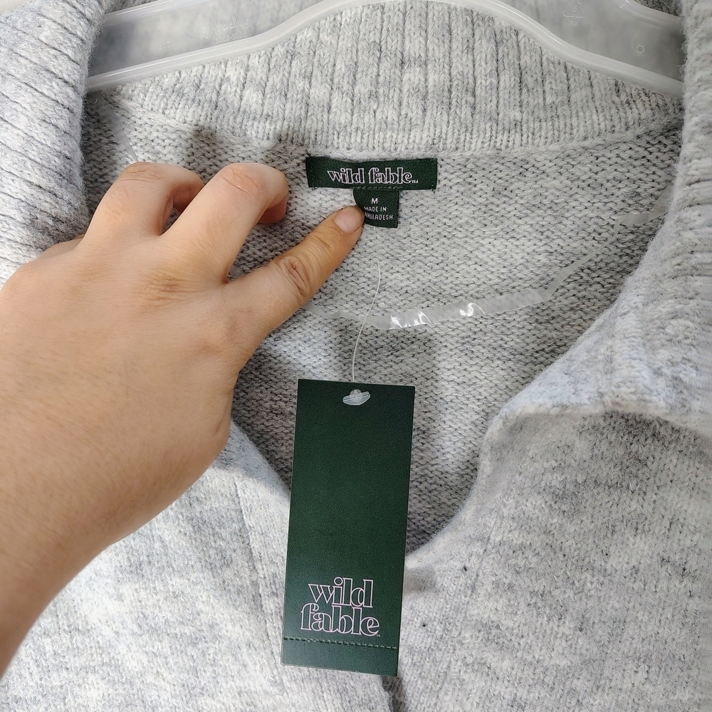 Wild Fable Women's Light Gray Collared V-Neck Long Sleeves Sweater Sz M New - Picture 4 of 15